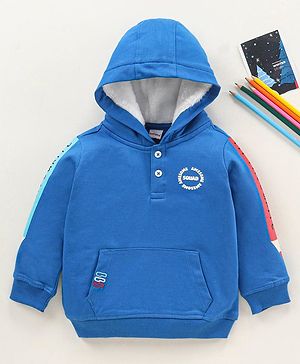 Babyhug Full Sleeves Winter Wear Hooded T-Shirt Text Print - Blue