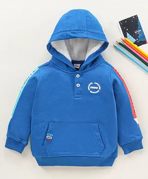 Babyhug Full Sleeves Winter Wear Hooded T-Shirt Text Print - Blue