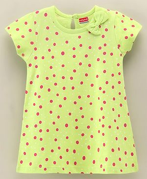 Babyug 100% Cotton Short Sleeves Frock Polka Dot Print- Green