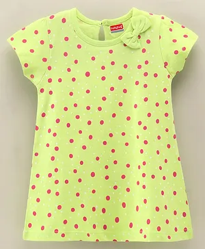 Babyug 100% Cotton Short Sleeves Frock Polka Dot Print- Green
