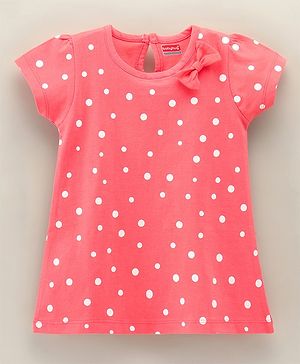 Babyug 100% Cotton Knitted Short Sleeves Frock Polka Dot Print - Coral