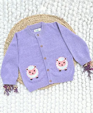 Greendeer 100% Cotton Full Sleeves Fluffy Sheep Detail Sweater - Purple