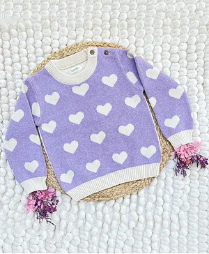 Greendeer 100% Cotton Full Sleeves Hearts Love Sweater - Purple