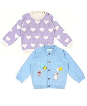 Greendeer Pack Of 2 100% Cotton Full Sleeves Hearts And Balloon Love Sweaters - Blue Purple