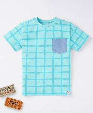 Ed-a-Mamma Half Sleeves Sustainable Cotton Checked T-Shirt - Blue