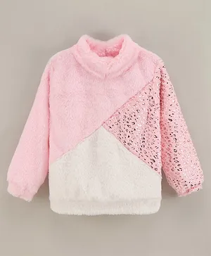 Little Kangaroos Full Sleeves Fleece Solid Color Fur Top - Pink