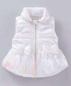 Little Kangaroos Sleeveless Quilted Jacket With Bow Applique Solid- White