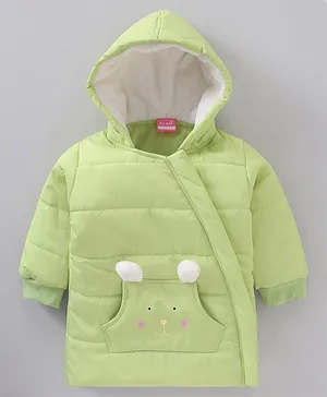 Little Kangaroos Full Sleeves Solid Winter Wear    Padded Hooded Jacket - Green
