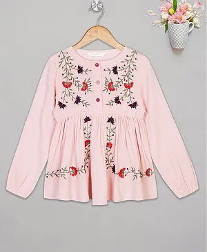Budding Bees Full Sleeves Floral Embroidered Top - Pink
