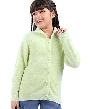 Arias Knit Front Open Sweater With Buttons - Yellow & Green