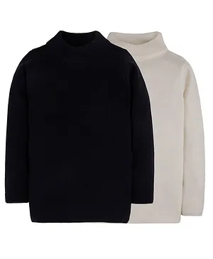RVK Pack Of 2 Full Sleeves Ribbed Pullover Skivvy Sweater - Black & Off White