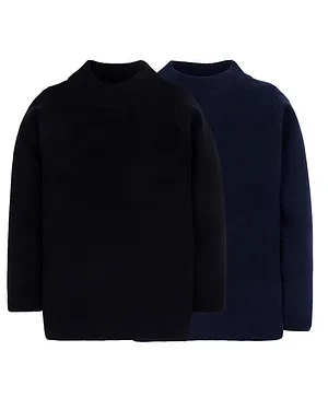 RVK Pack Of 2 Full Sleeves Solid Pullover Skivvy Sweaters - Black & Navy Blue