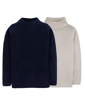 RVK Pack Of 2 Full Sleeves Solid Pullover Skivvy Sweaters - Black & Off White