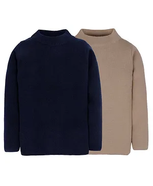 RVK Pack Of 2 Full Sleeves Solid Pullover Skivvy Sweaters - Black & Beige