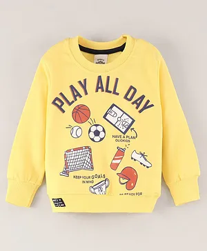 Olio Kids Full Sleeves Winter Wear Looper T-Shirt Text Print - Yellow