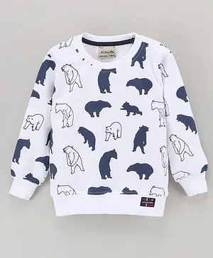 Olio Kids Looper Full Sleeves Winter T-Shirt Bear Print - Navy Blue