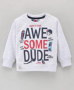 Olio Kids Full Sleeves Winterwear Tshirt Text Printed - Grey