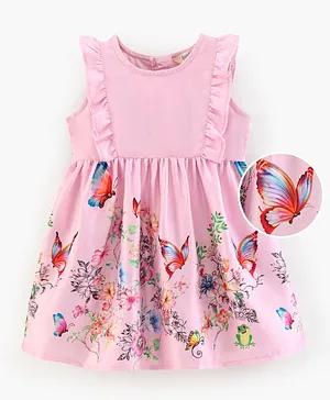 Bonfino 100% Cotton Sleeveless Party Dress Floral Print - Pink