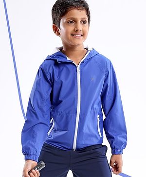 Pine Active Woven Athleisure Full Sleeves Hooded Windbreaker - Blue