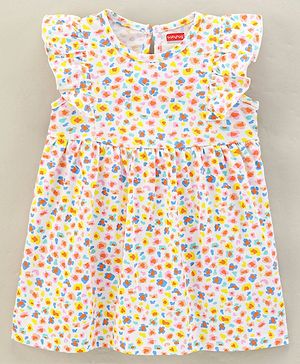 Babyhug 100% Cotton Short Sleeves Frock - Offwhite