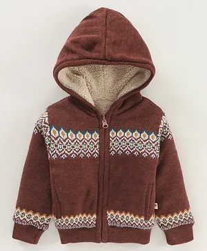 Yellow Apple Acrylic Full Sleeves Hooded Sweatjacket Abstract Design - Brown