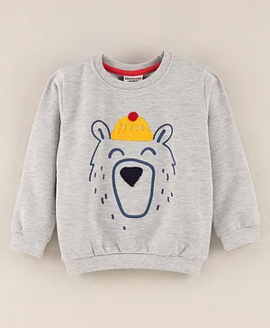 Wonderchild Full Sleeves Bear Detail Fleece Sweatshirt - Grey