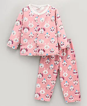 Wonderchild Full Sleeves Animals Printed Night Suit - Pink