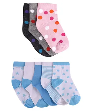 Footprints Pack Of 8 Organic Cotton And Bamboo Polka Dot & Stripe With Star Design Detail Socks - Multicolor