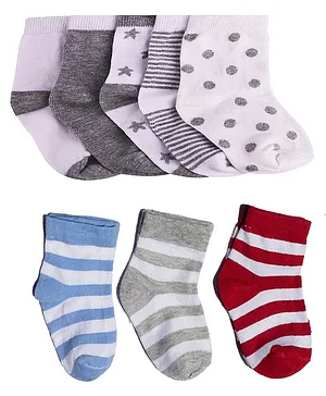 Footprints Pack Of 8 Organic Cotton And Bamboo Polka Dot Design Detail & Striped Socks - Multicolor