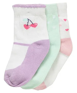 Footprints Pack Of 3 Organic Cotton And Bamboo Cherry & Heart Design Detail Socks - Multicolor
