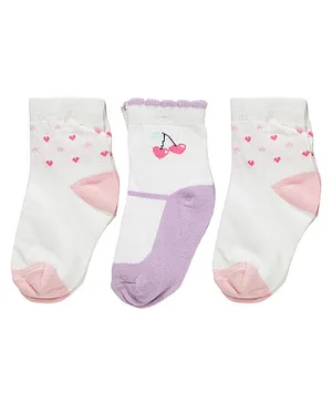 Footprints Pack Of 3 Organic Cotton And Bamboo Cherry & Heart Design Detail Socks - Multicolor