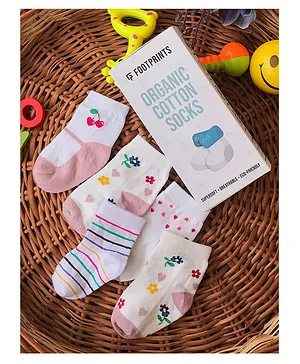 Footprints Pack Of 5 Organic Cotton And Bamboo Striped & Flower Design Detail Socks - Multicolor