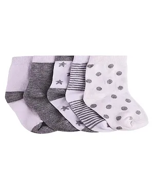 Footprints Pack Of 3 Organic Cotton And Bamboo Striped & Polka Dot Design Detail Socks - Grey