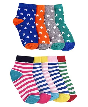Footprints Pack Of 9 Pairs Star Design & Striped Supersoft Organic Cotton and Bamboo Unisex Socks - Multi Color