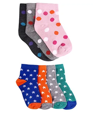 Footprints Pack Of 7 Pairs Polka Dot & Stars Design Supersoft Organic Cotton and Bamboo Unisex Socks - Multi Color