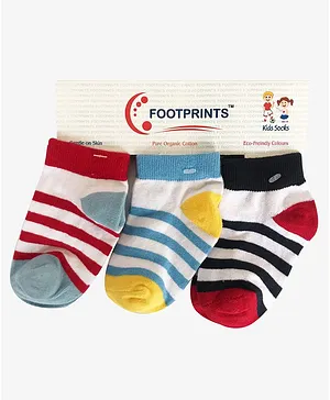 Footprints Pack Of 3 Pairs Striped Design Supersoft Organic Cotton and Bamboo Unisex Socks - Multi Color