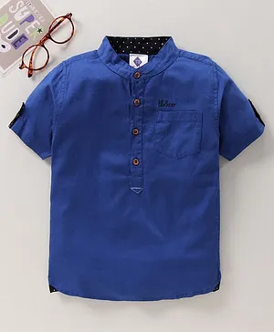 TONYBOY Full Sleeves Placement Embroidered Shirt - Dark Blue