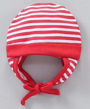 Babyhug 100% Cotton Striped Tie-Knot Cap Red - Diameter 16 cm