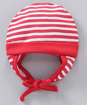 Babyhug 100% Cotton Striped Tie-Knot Cap Red - Diameter 17 cm
