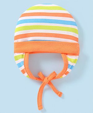 Babyhug 100%  Cotton Tie Knot Stripped Cap  Multicolour - Diameter 11.5 Cm