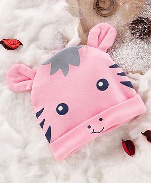 Babyhug 100% Cotton Cap Animal Print Pink - Diameter 14.5 cm