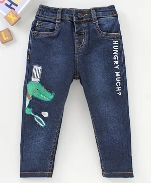 Babyoye Cotton Full Length Crocodile Embroidery Jeans - Blue