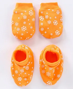 Babyhug 100% Cotton Mittens & Booties Set Ice Frost Print - Orange