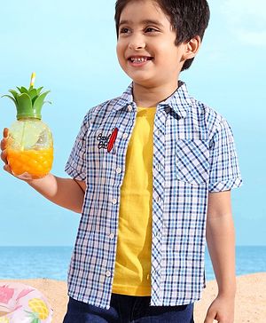 Babyhug Cotton Linen Half Sleeves Checks Shirt - Blue