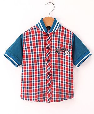 Babyhug Cotton Knit Half Sleeves Shirt Checks Pattern - Blue Red