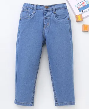 Babyhug Full Length Washed Denim Jeans with Stretch - Medium Blue