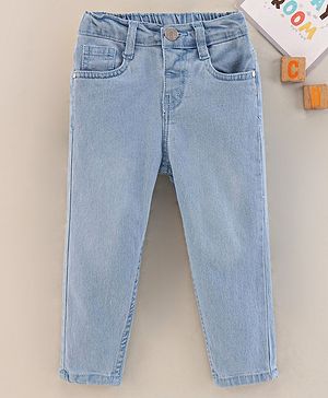 Babyhug Full Length Washed Denim Jeans with Stretch - Light Blue