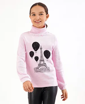 Primo Gino Rib Cotton Elastane T-Shirt Hot Air Balloon Print In Mesh Fabric - Light Pink