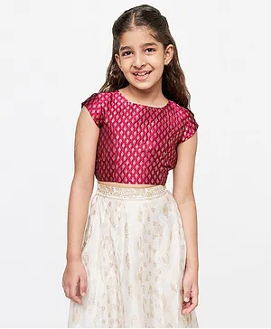 Global Desi Girl Short Sleeves Seamless Motif Design Detailed Top - Maroon