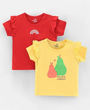Doodle Poodle Half Sleeves T-Shirts Fruit Print Pack Of 2 - Red Yellow